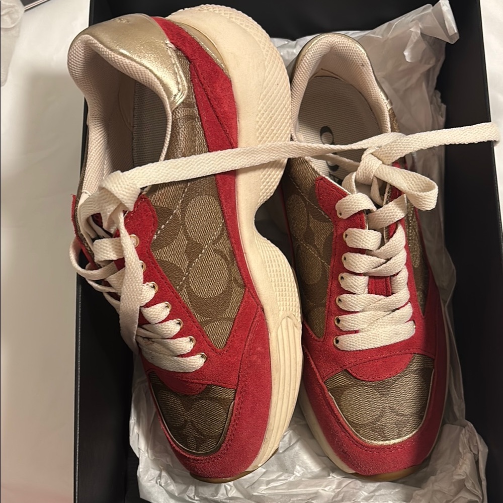 Coach Red and Gold Patterned Sneakers